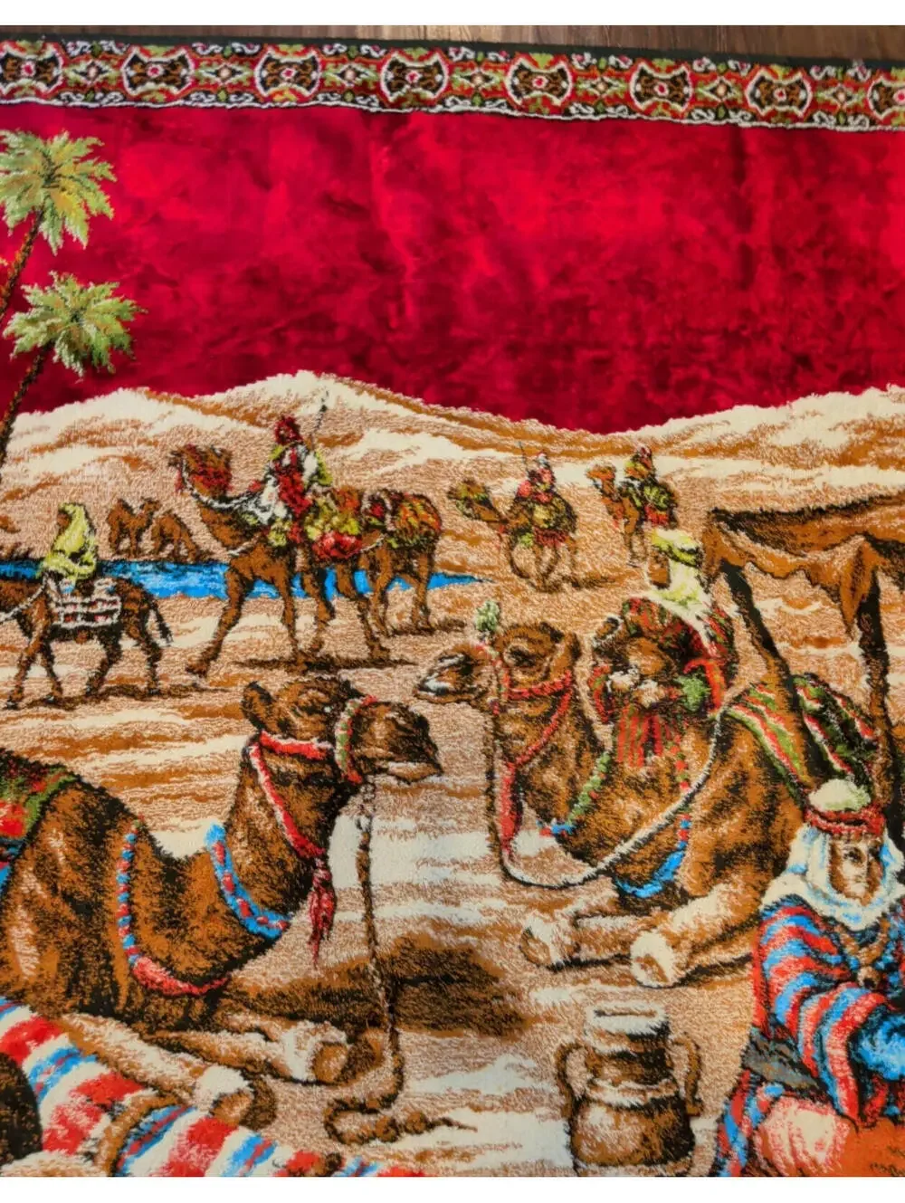 Vintage Saudi Arabia Middle Eastern Tapestry Wall Hanging Rug Fringed 56